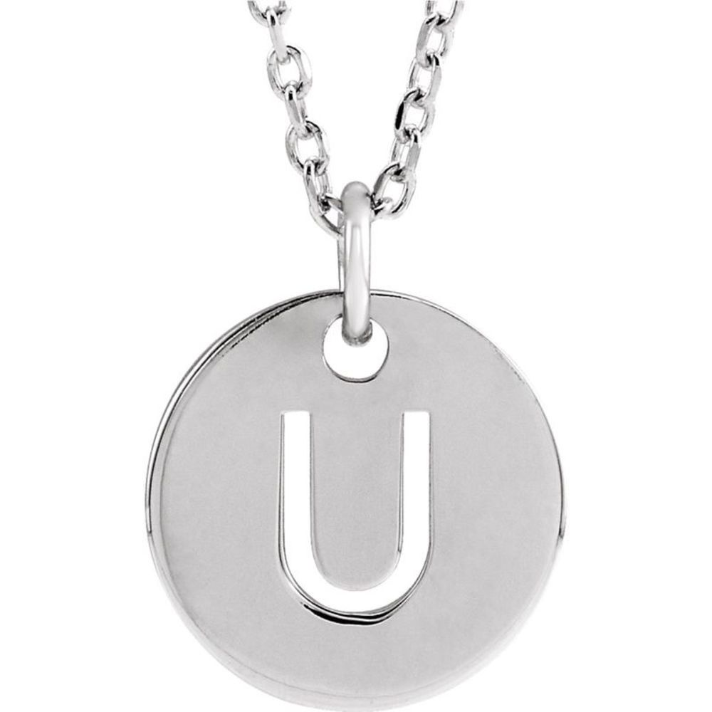 Sterling Silver Initial U, Small 10mm Pierced Disc Necklace, 16-18 In.